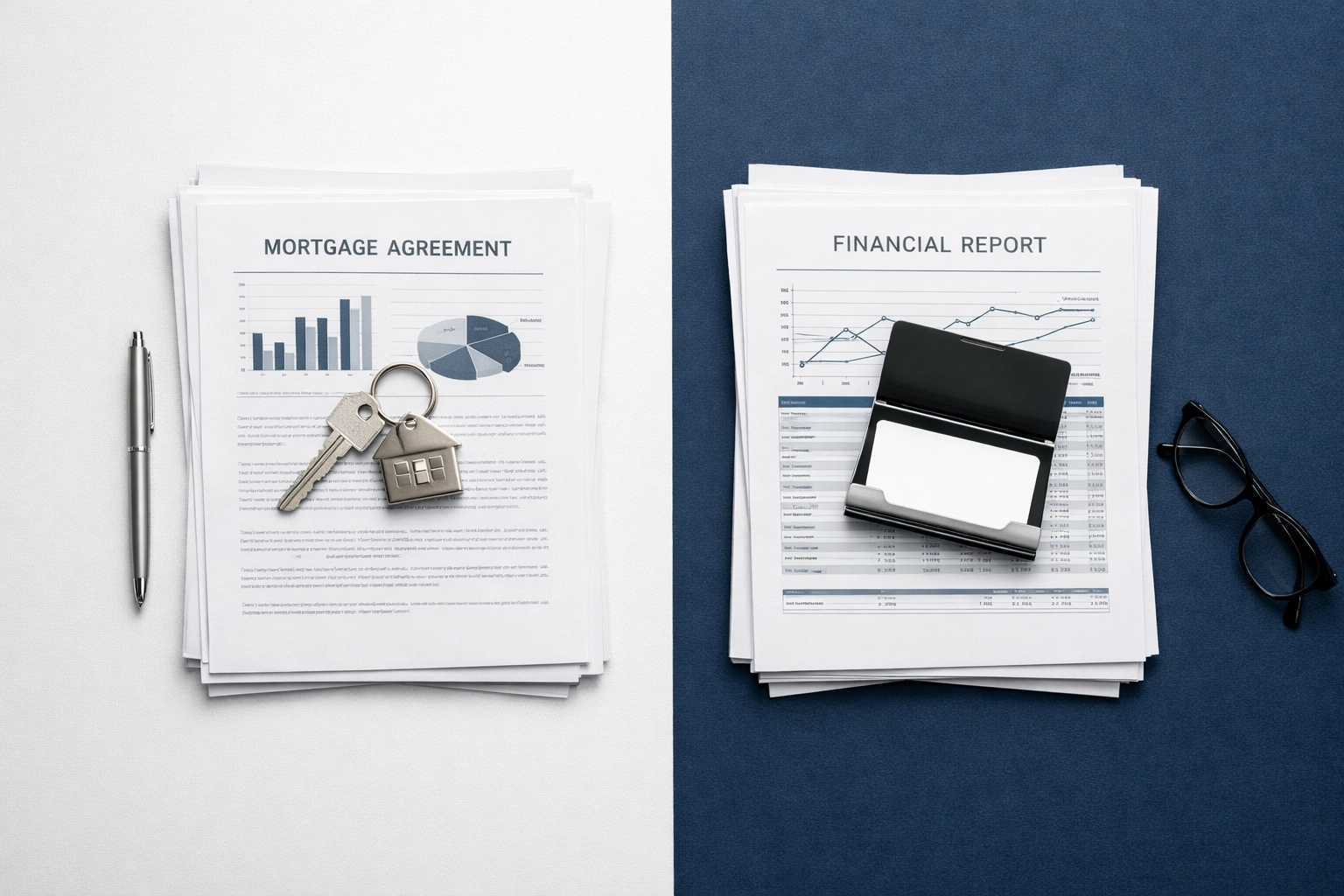 Separated financial documents illustrating boundaries between marital and business assets in divorce