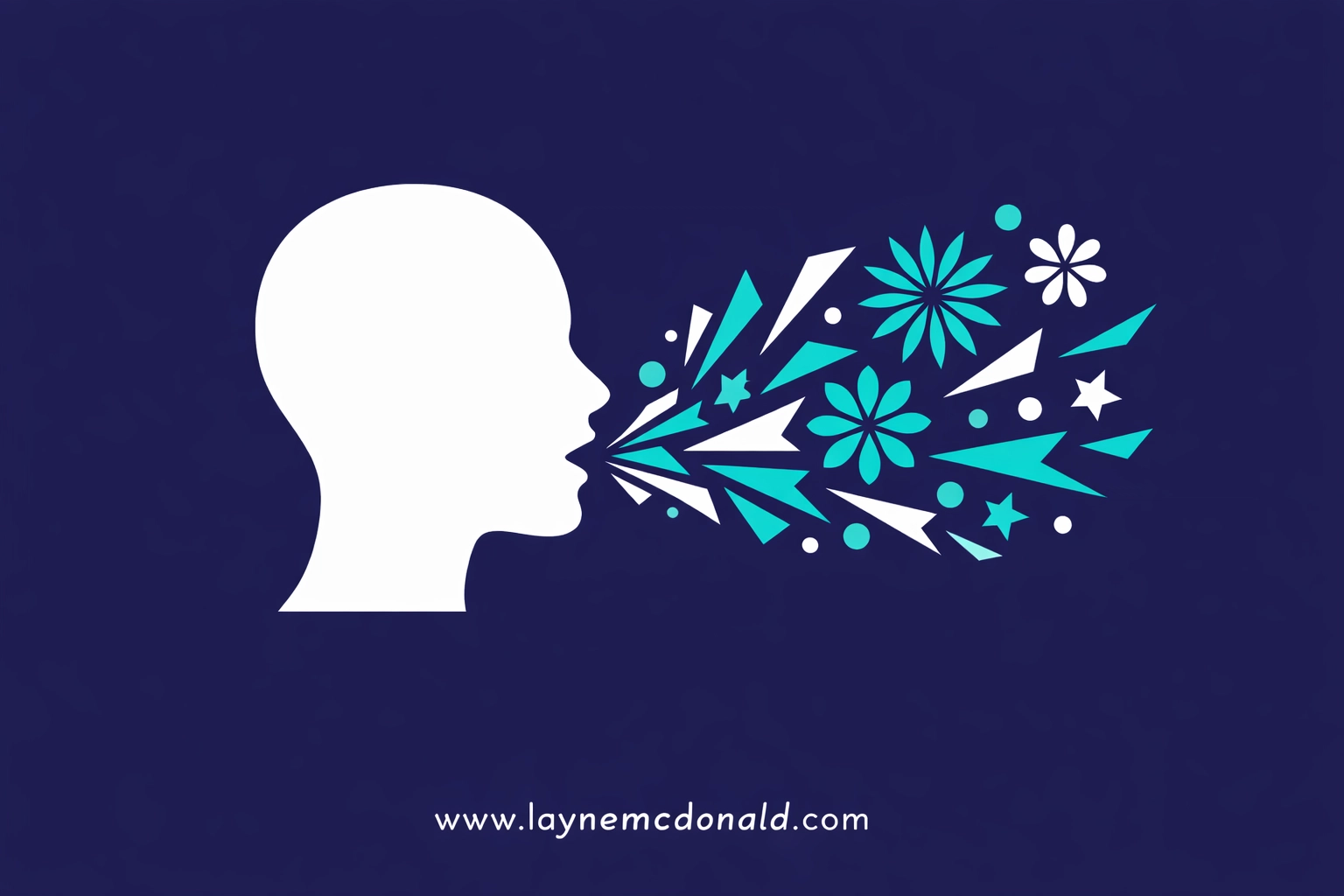 Profile silhouette with blooming shapes representing the impact of allegorical stories and life-giving words.