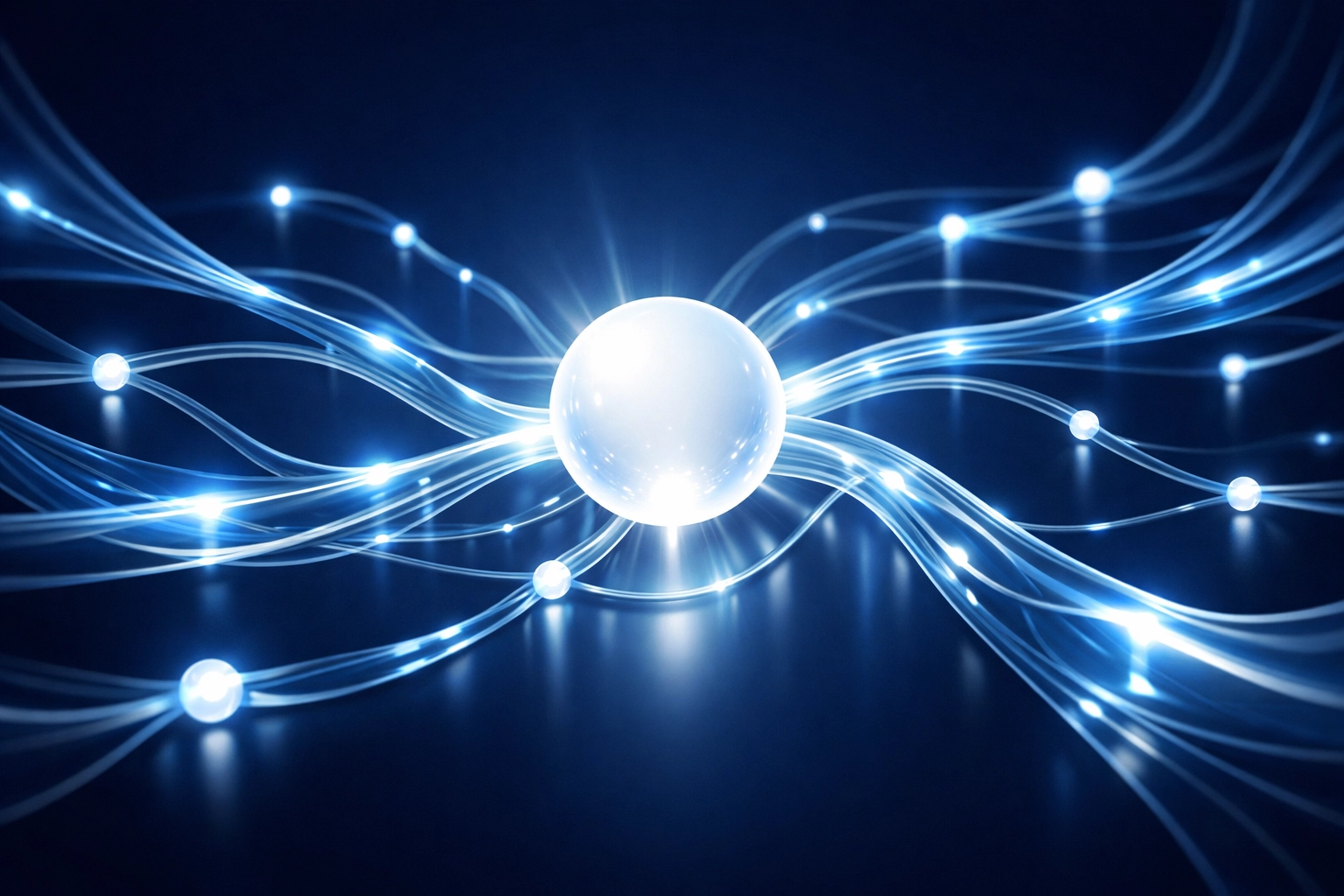 Abstract visualization of an AI brain orchestrating an autonomous workflow with intelligent data flow.