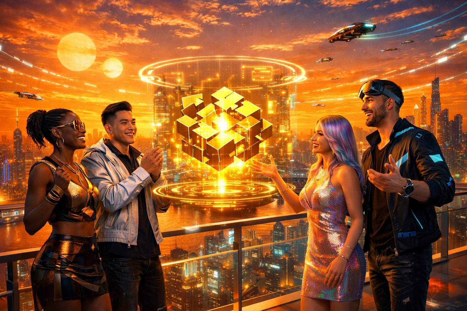 Digital avatars using a Larecoin smart contract to split a group purchase in a virtual world.