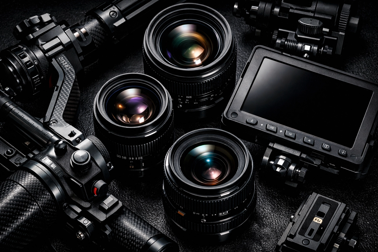 Professional lenses and gimbals used for event video production and corporate event videographer services.