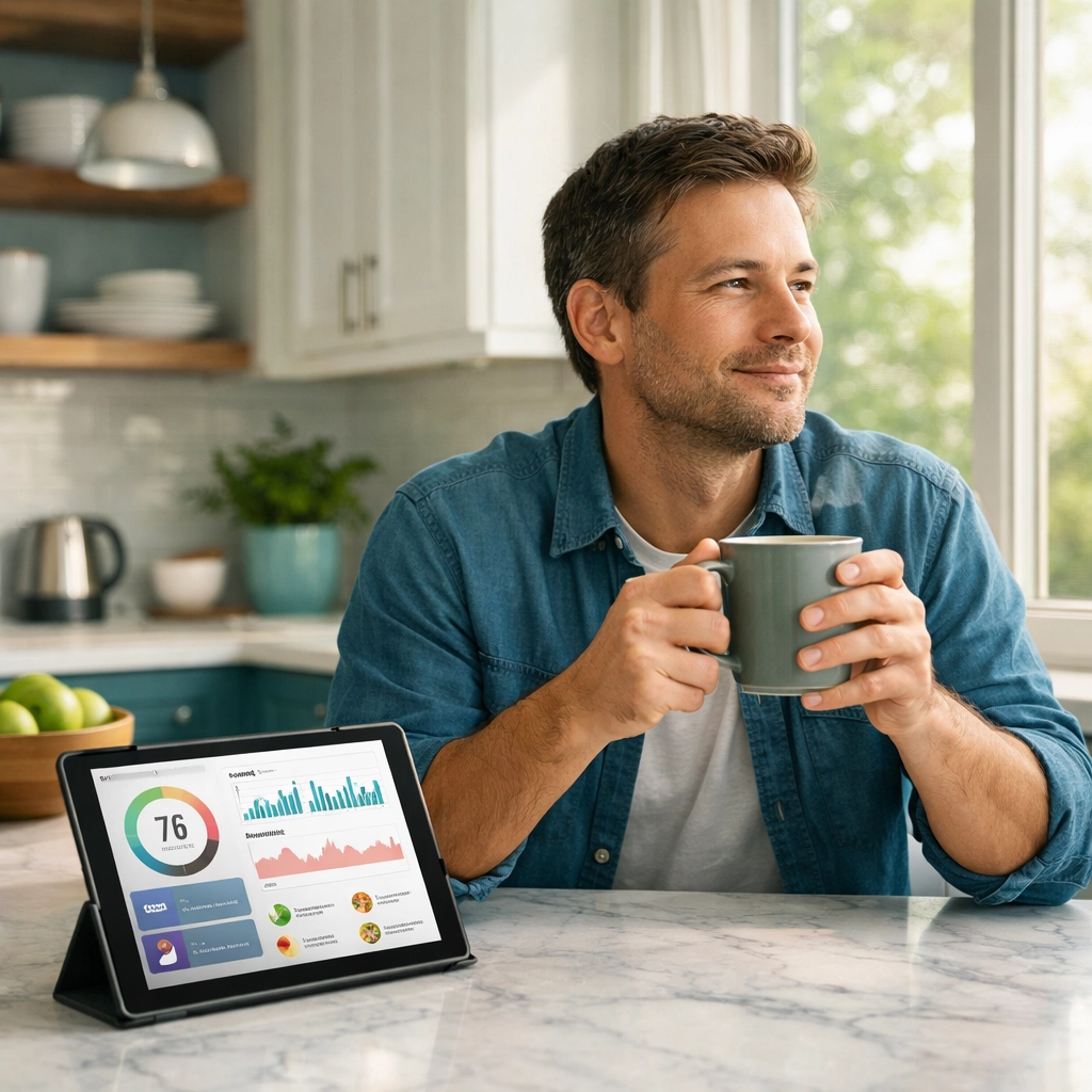 Freelancer in a bright kitchen reviewing health insurance tax deductions for the 2026 tax year.