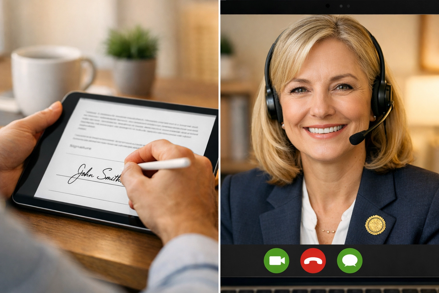 Live video session showing signer and online notary Texas during remote notarization