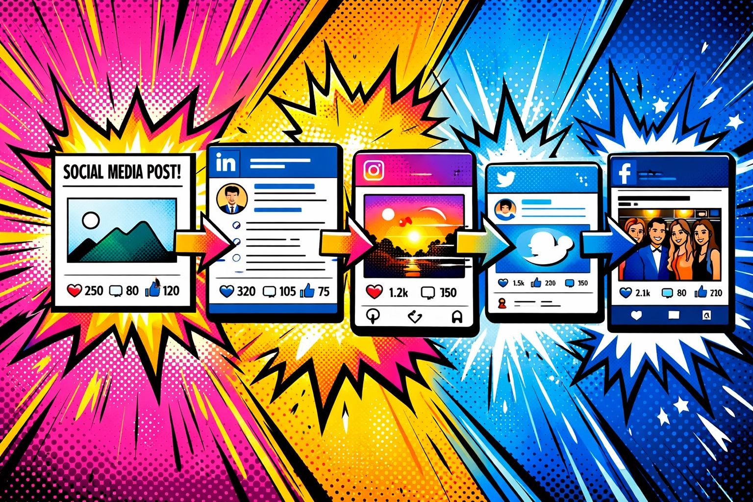 AI content adaptation showing one post automatically reformatted across multiple social media platforms