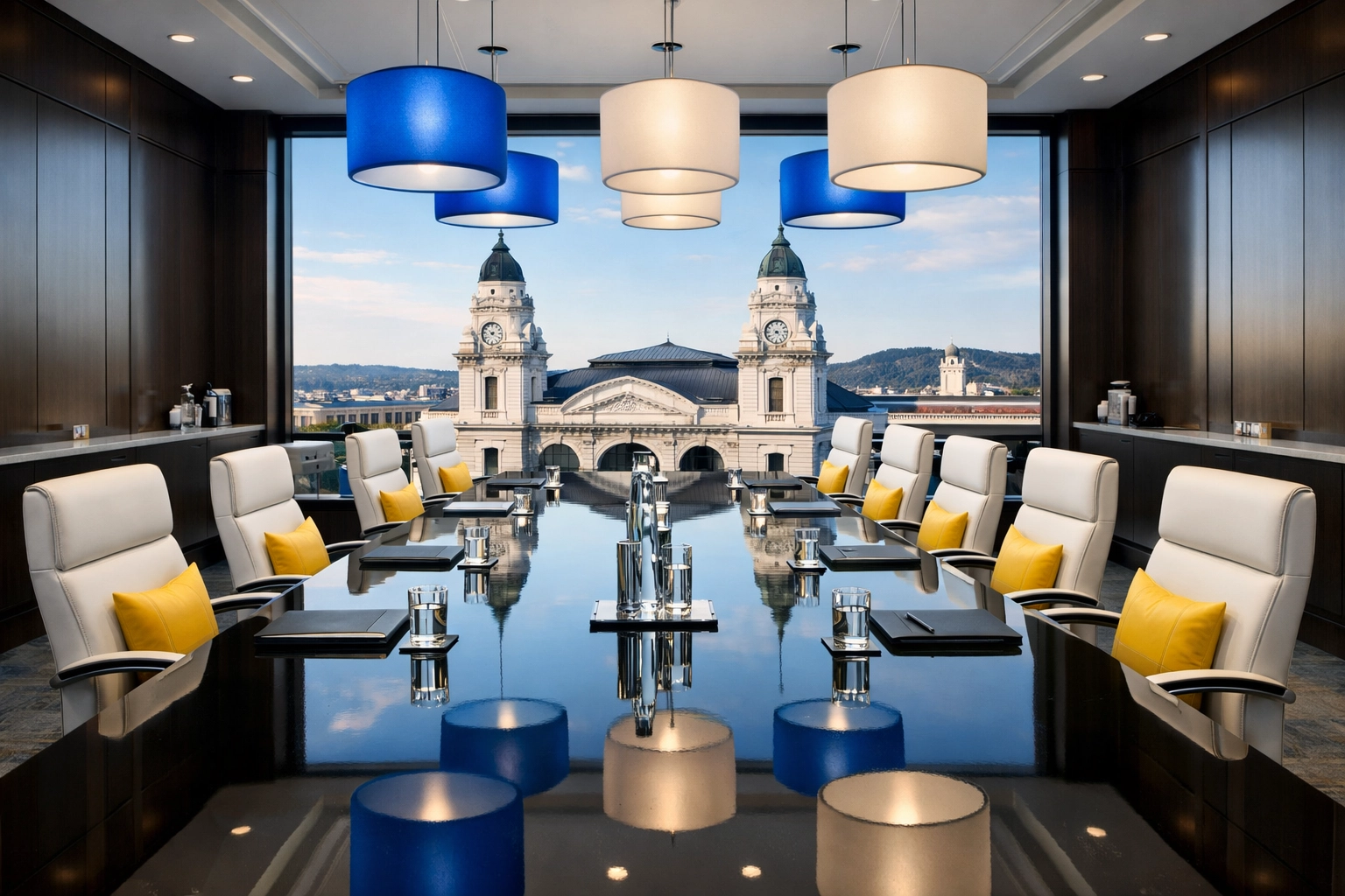 Spotless executive conference room in Worcester with a polished table ready for a professional business meeting.