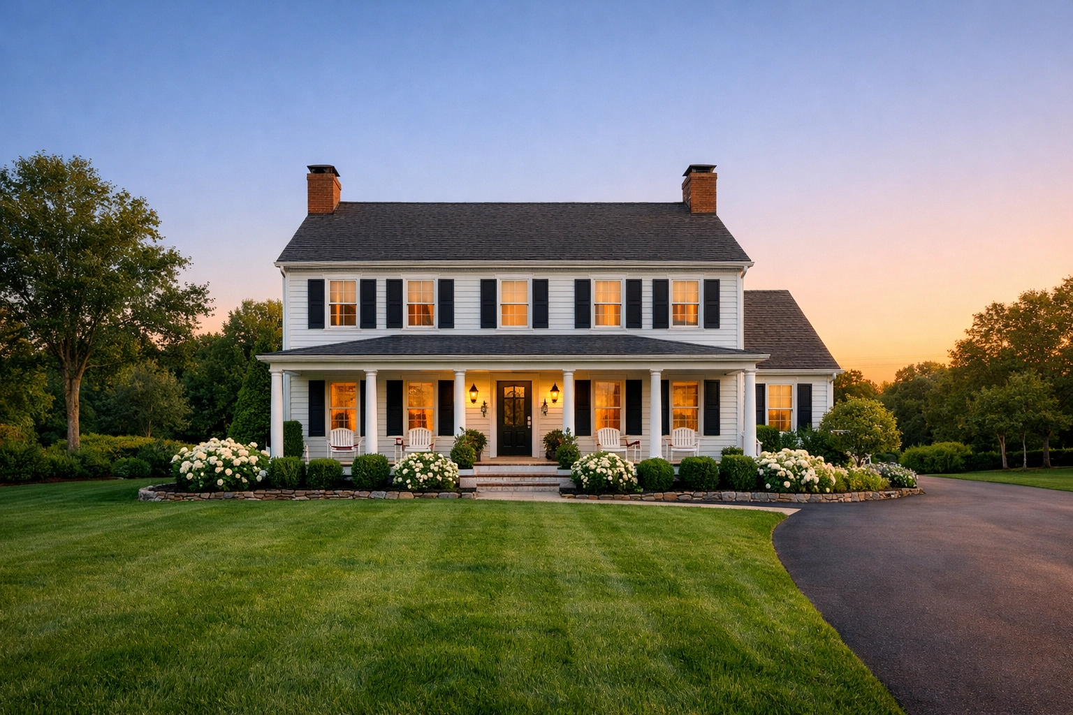 Classic white Colonial home in CT with high curb appeal, representing the booming Hartford real estate market.