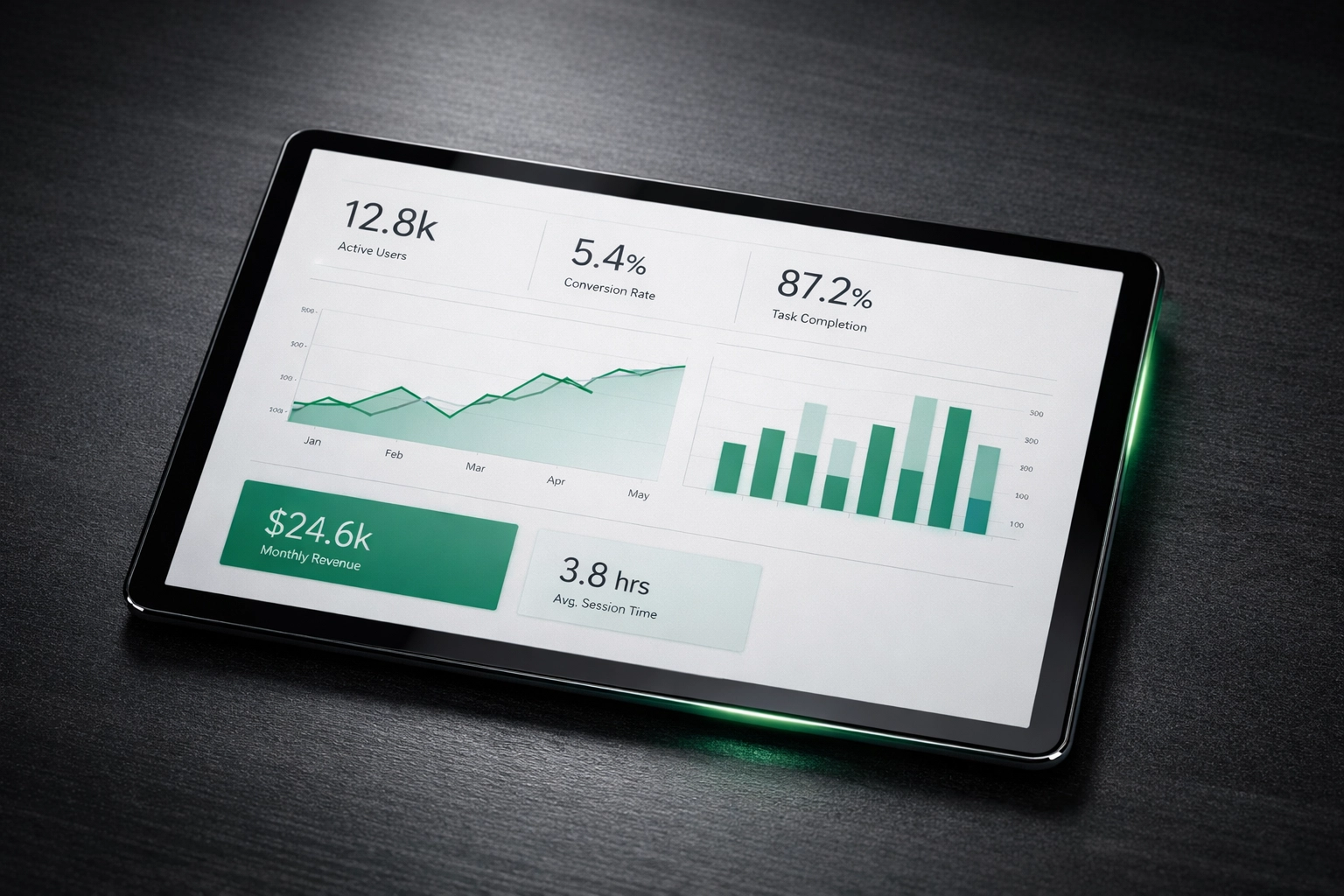 Professional AI betting dashboard on a tablet featuring data-driven charts for sports analytics.