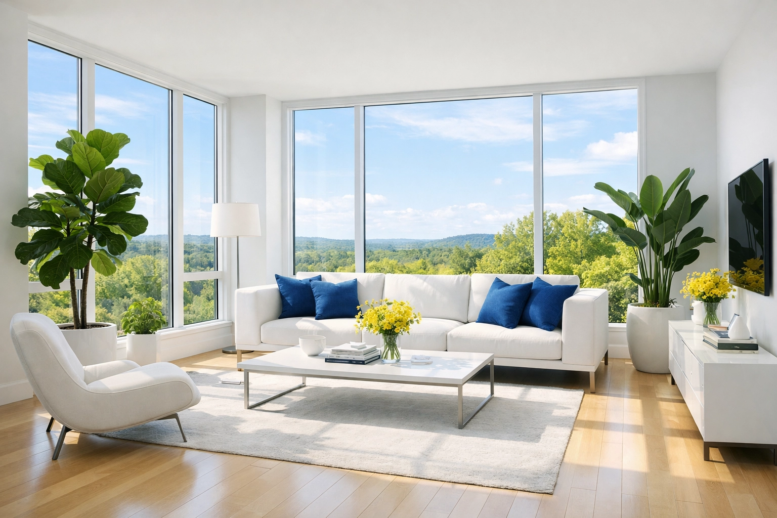 Bright apartment living room with fresh air following apartment cleaning services Leominster MA.