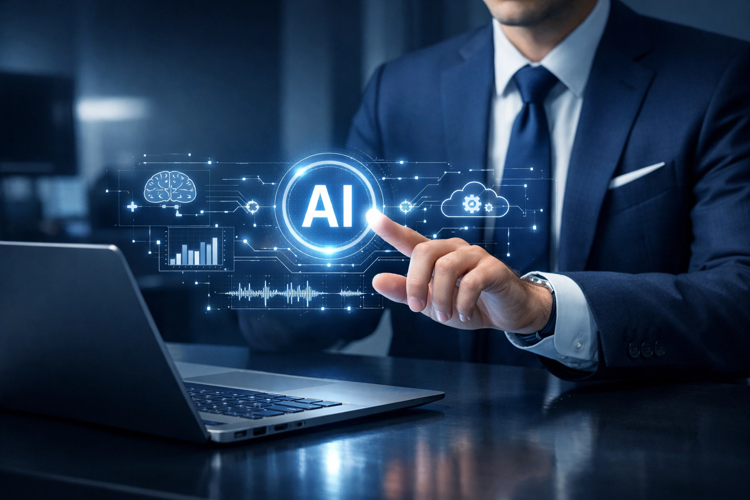 Professional using AI-powered response tools to automate reputation management and customer engagement.