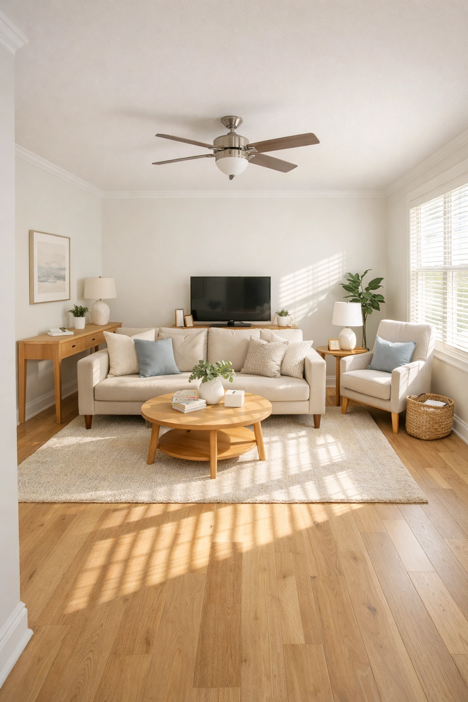 Move-in ready apartment living room with clean floors and natural lighting