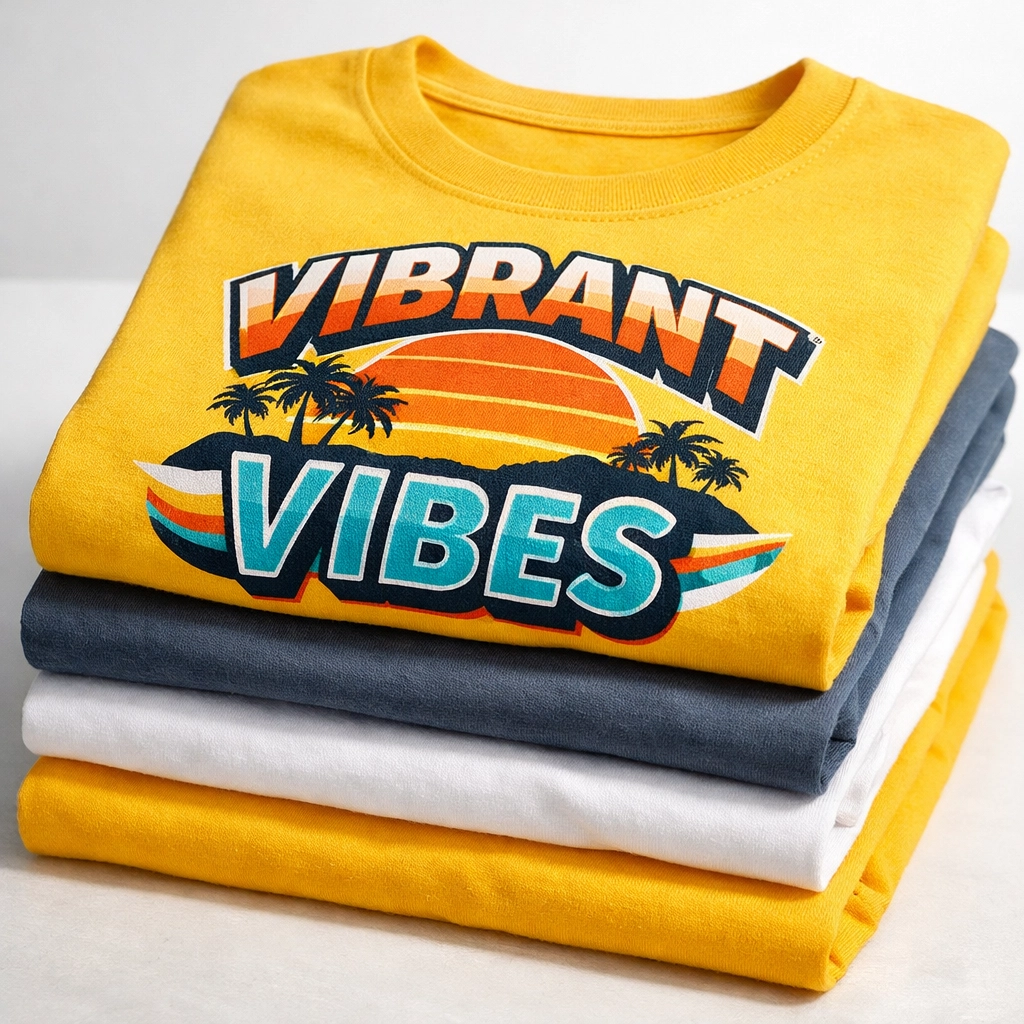 A stack of premium custom screen-printed t-shirts showing high-quality durable graphics for youth sports teams.