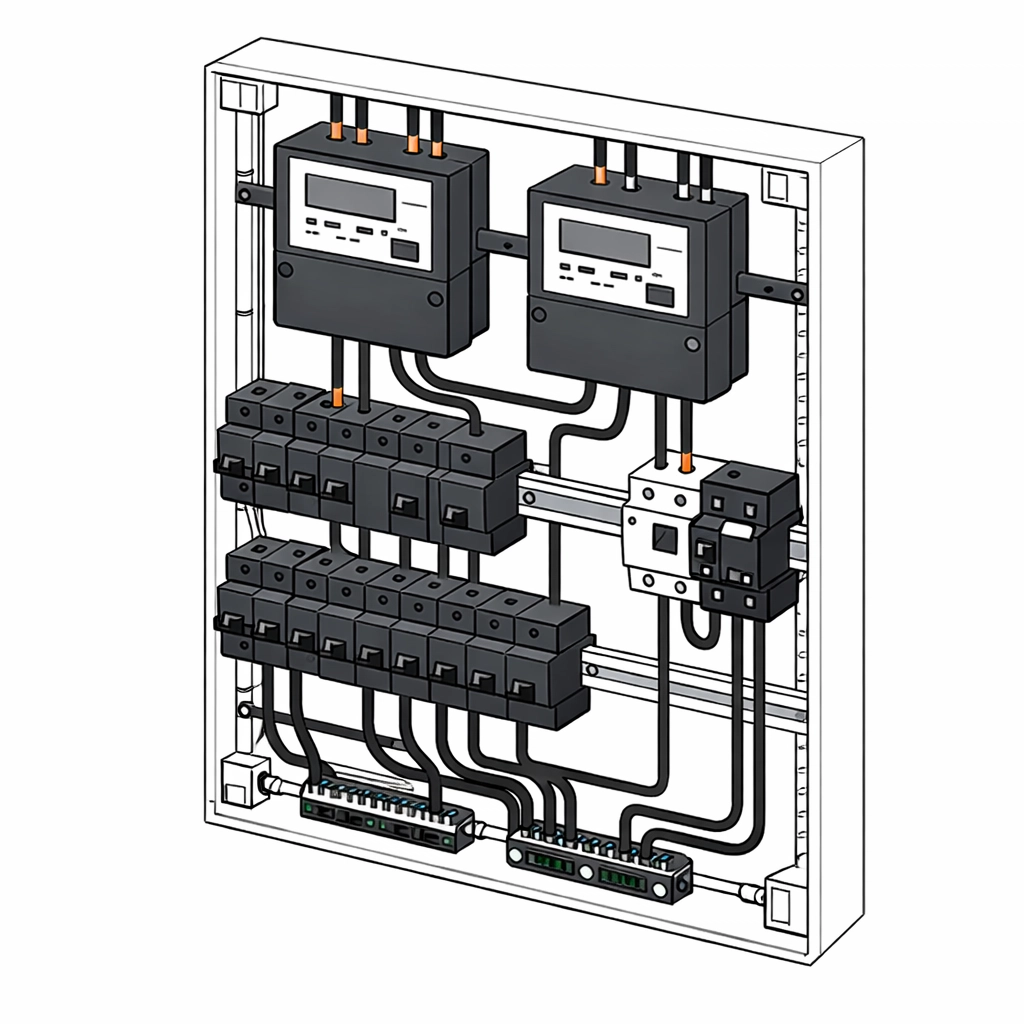Zählerschrank mit Sicherungen für Wallbox-Lastmanagement bei Großprojekten