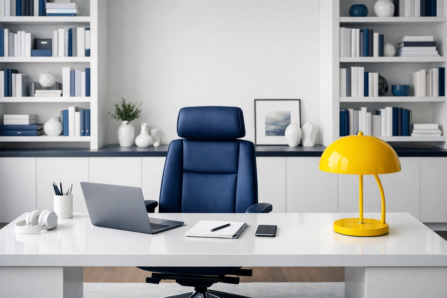 A dust-free and organized Winchester home office showcasing meticulous luxury residential cleaning.