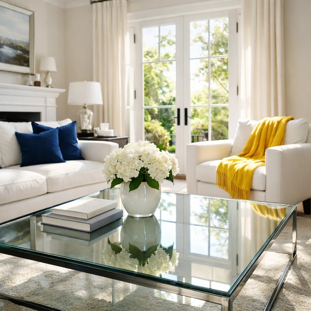 Spotless luxury living room in Wellesley showcasing premium house cleaning services in MA.