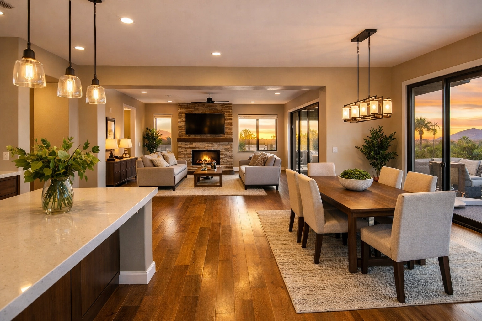 Open-concept home layout showing clear pathways from kitchen to living room