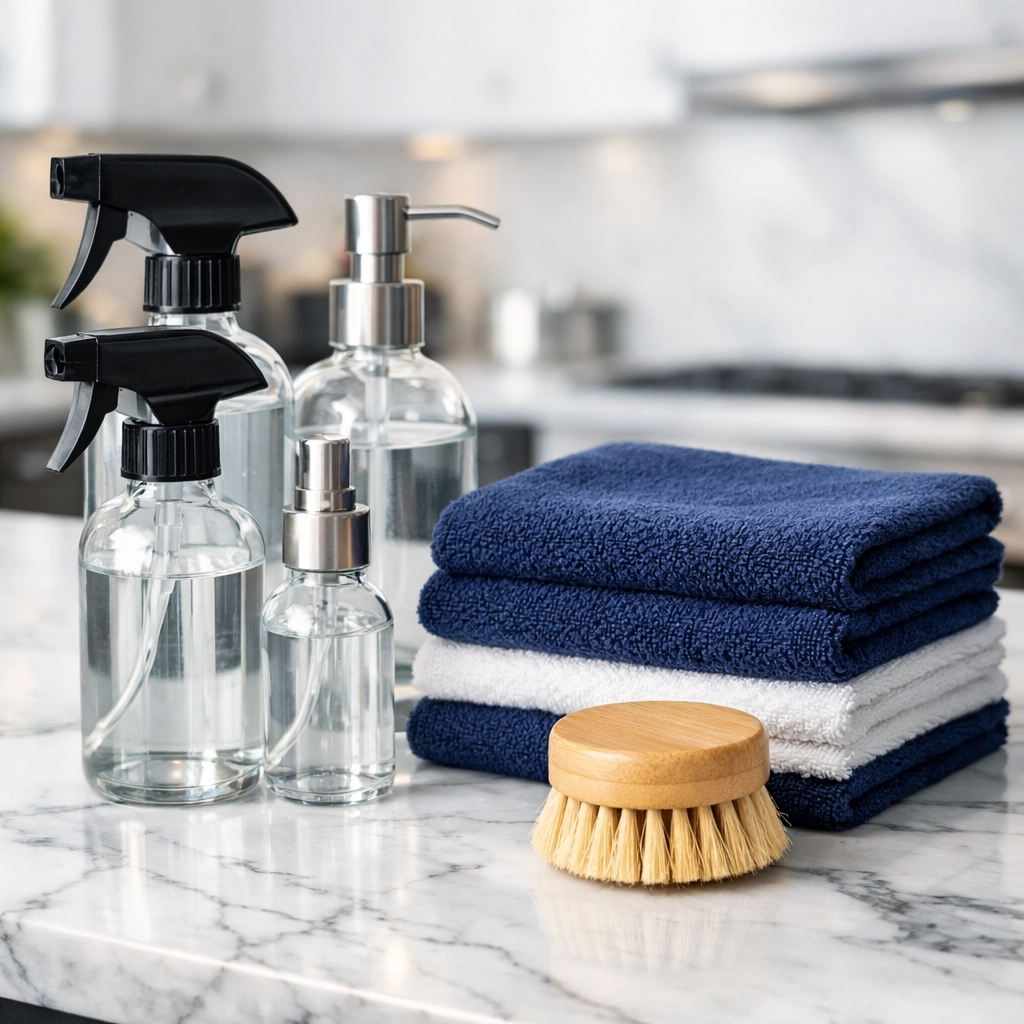 Professional eco-friendly cleaning supplies and microfiber cloths for luxury house cleaning in Wellesley MA.