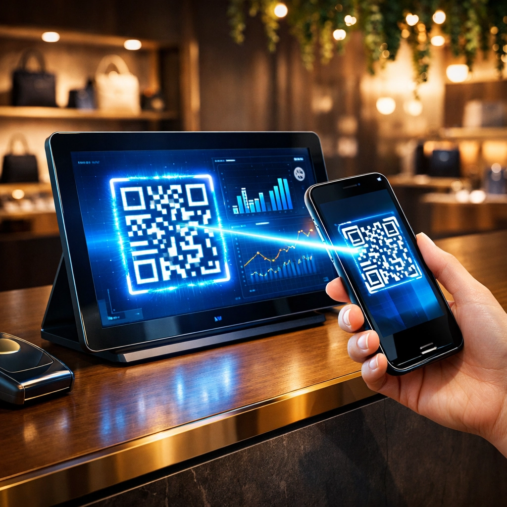 A small business using Larecoin's crypto POS system to accept instant Web3 payments via QR code.