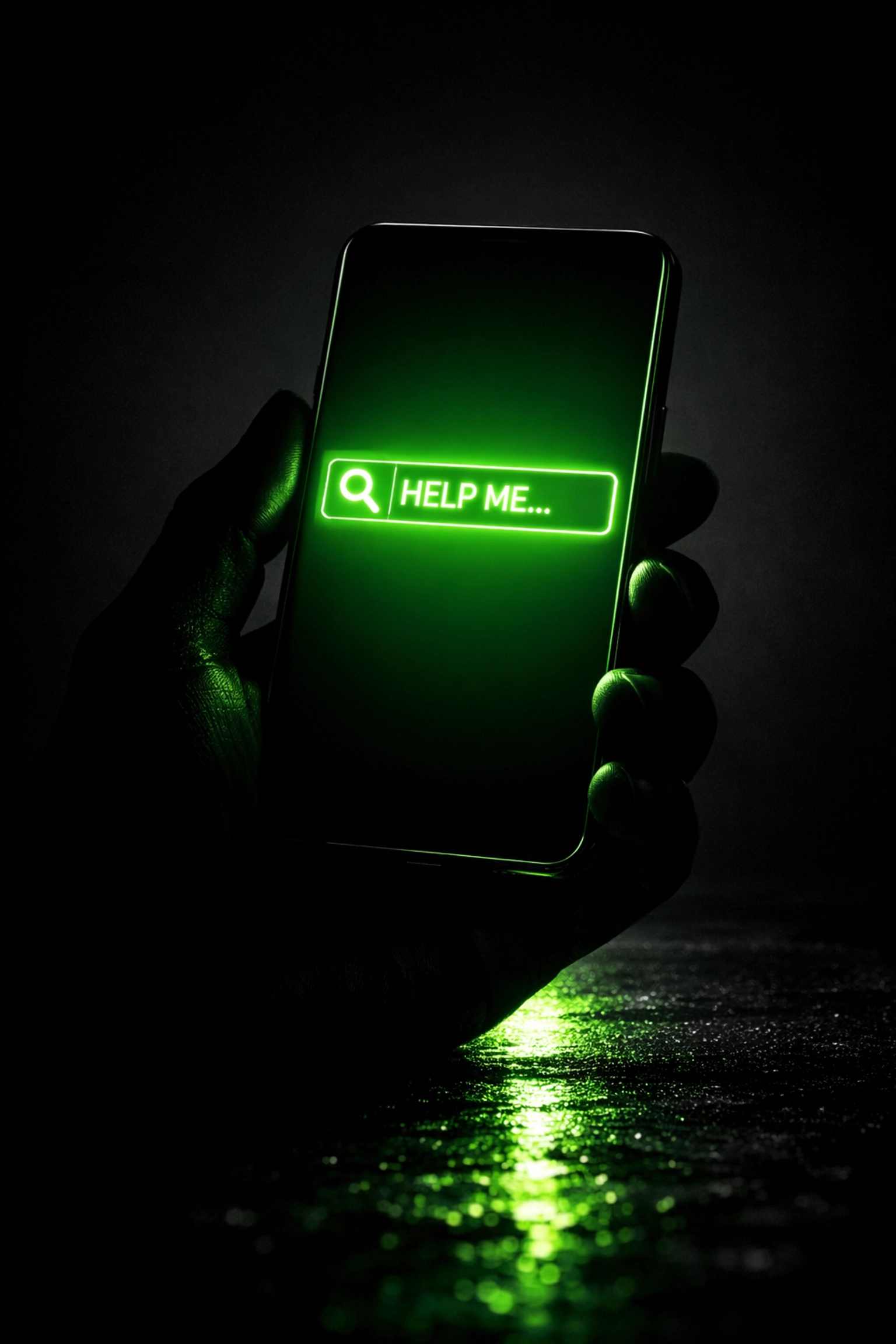 Smartphone screen glowing while searching for roadside assistance Houston on a dark highway.