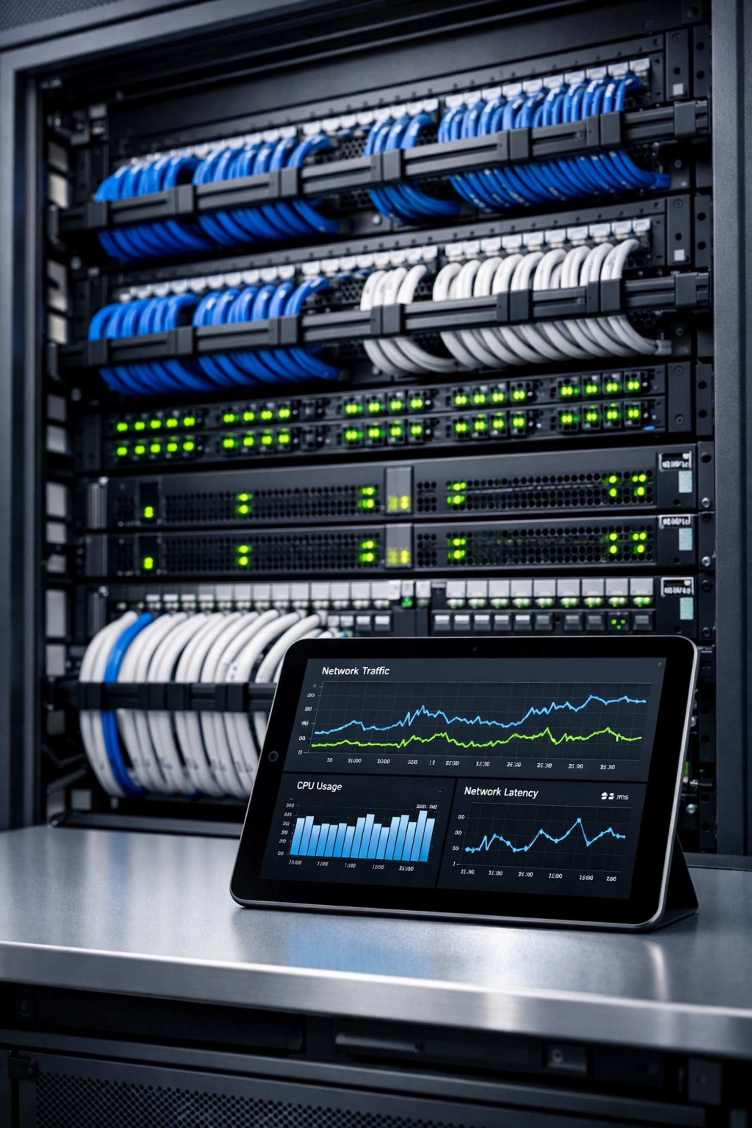 Organized structured cabling and network infrastructure with proper cable management