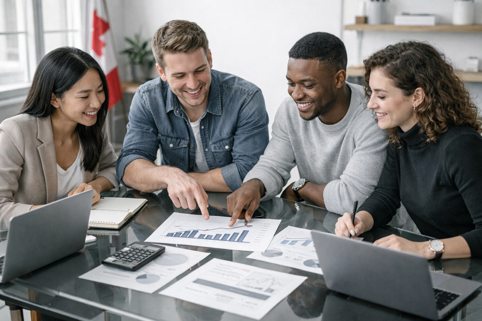 Canadian entrepreneurs collaborating on startup funding applications with alternative lenders