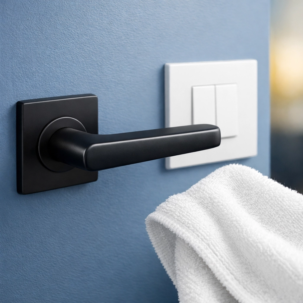 Sanitized high-touch surfaces like door handles and light switches during weekly house cleaning in Ashby MA.