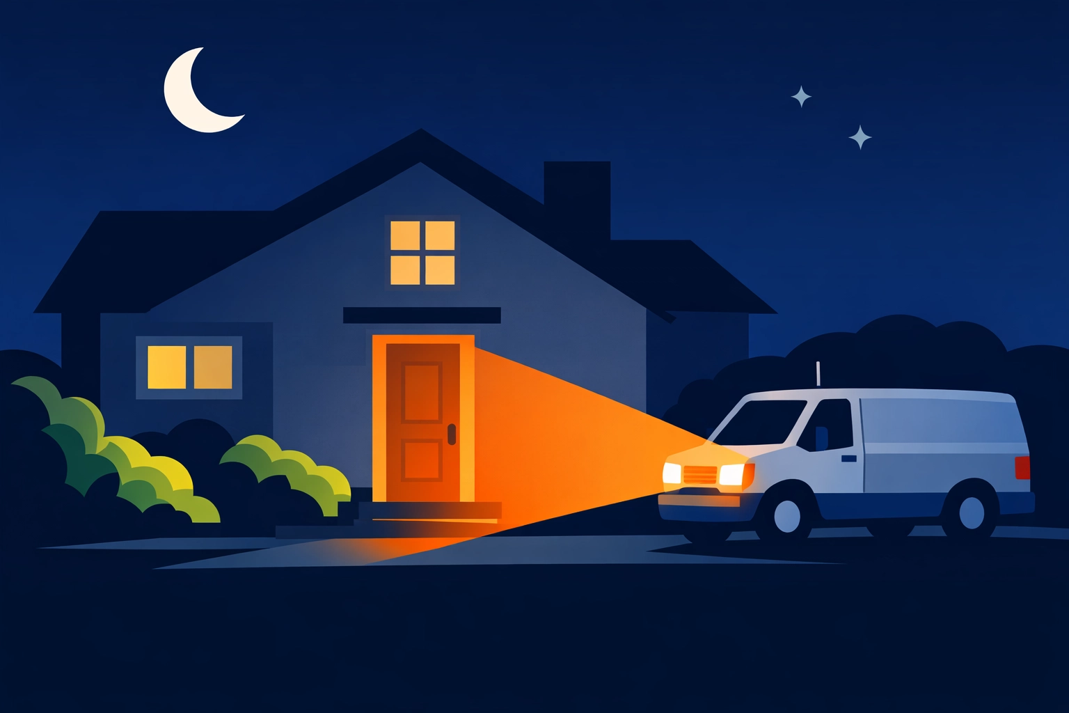 Emergency locksmith Bristol service van arriving at a home during a night lockout to provide swift security help.