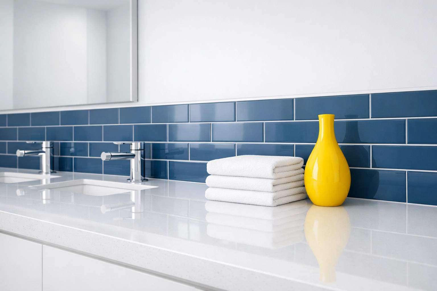 Deep cleaning Worcester service showing a luxury bathroom with polished quartz and organized towels.