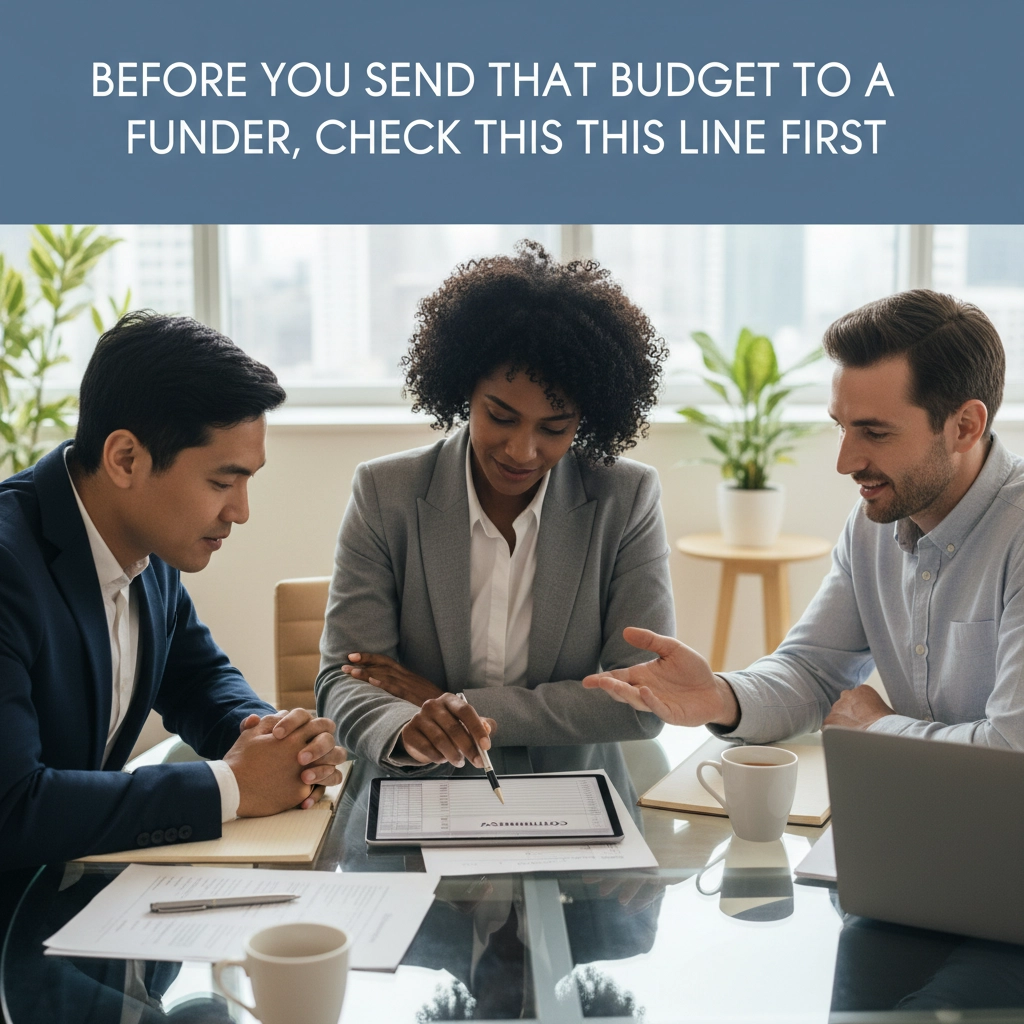 Nonprofit team reviewing indirect rate and grant budget documents with funders