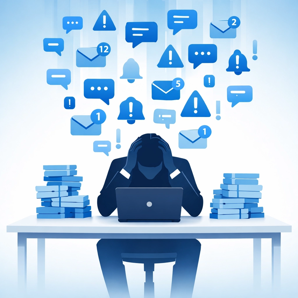 Overwhelmed MSP technician facing capacity crunch with overflow IT support tickets