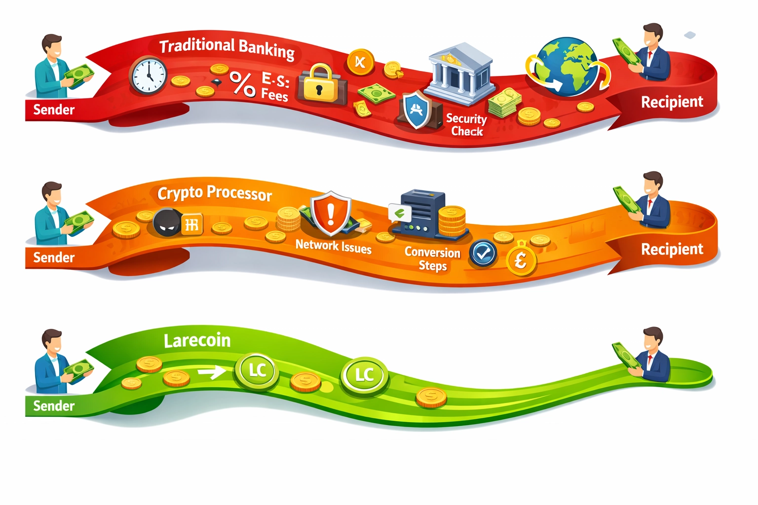 Payment processing fee comparison: traditional banking, crypto processors, and Larecoin