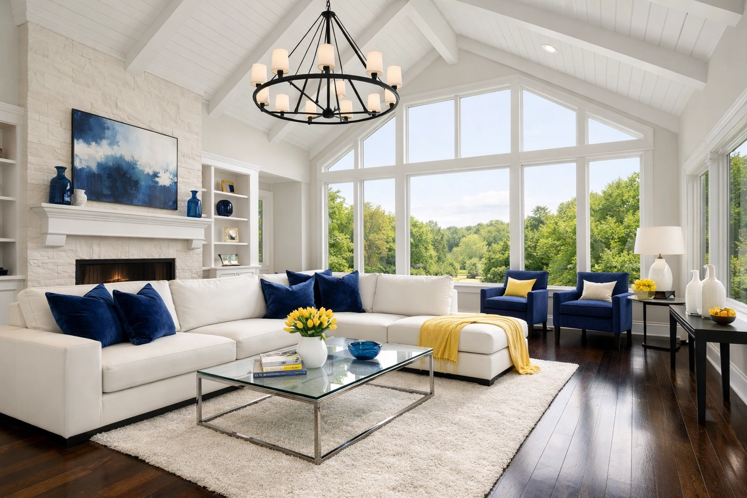 Immaculate luxury living room in Wayland, MA, showcasing professional cleaning results.