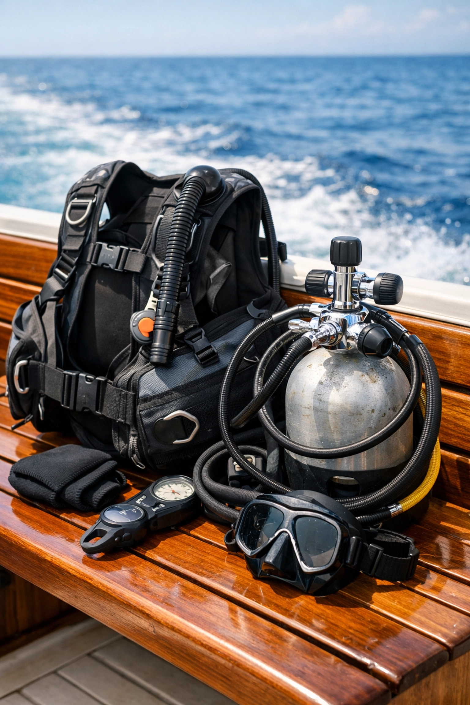 Professional scuba diving equipment ready for a valet dive boat trip in Roatán.