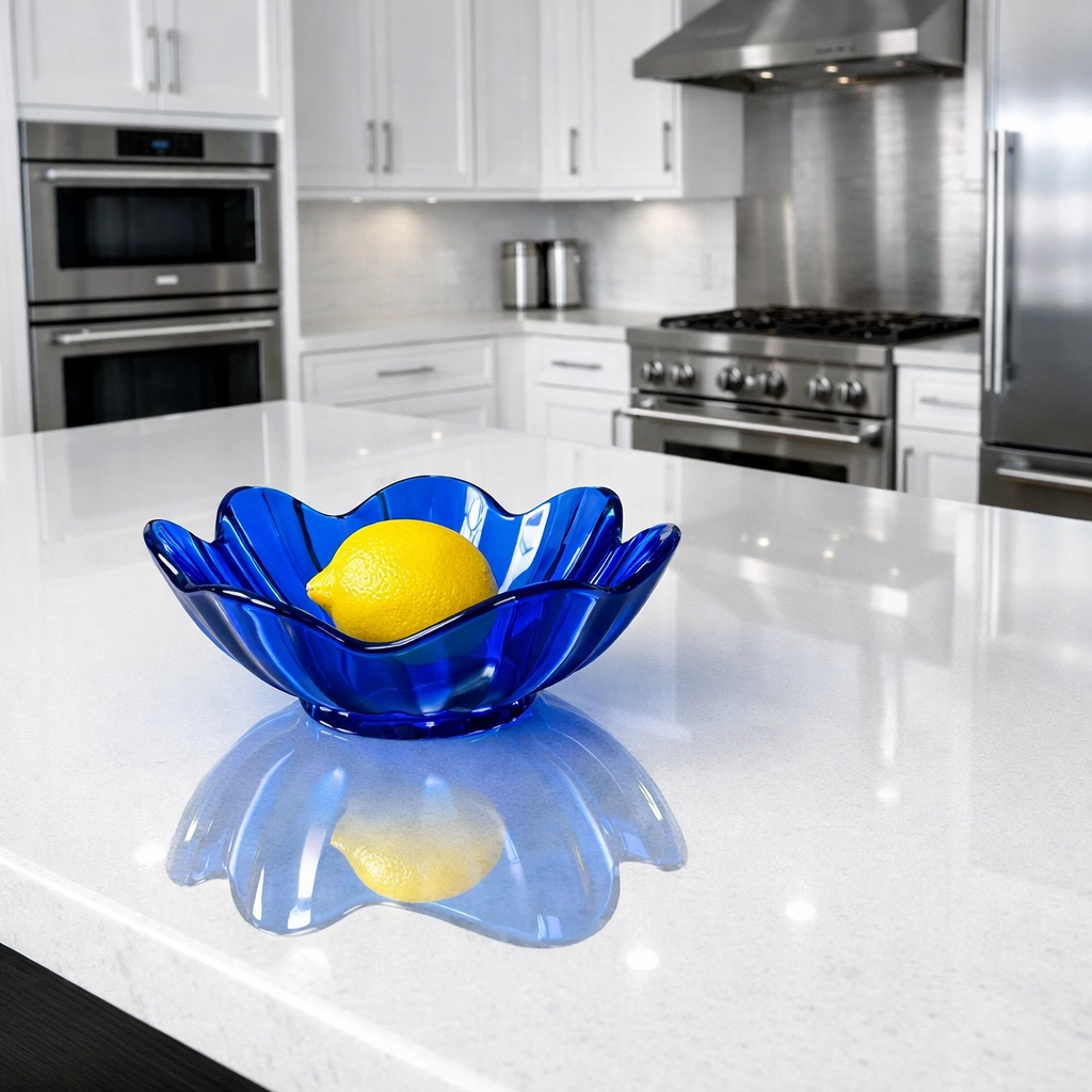 Gleaming luxury kitchen countertop in Groton MA, reflecting professional residential cleaning results.