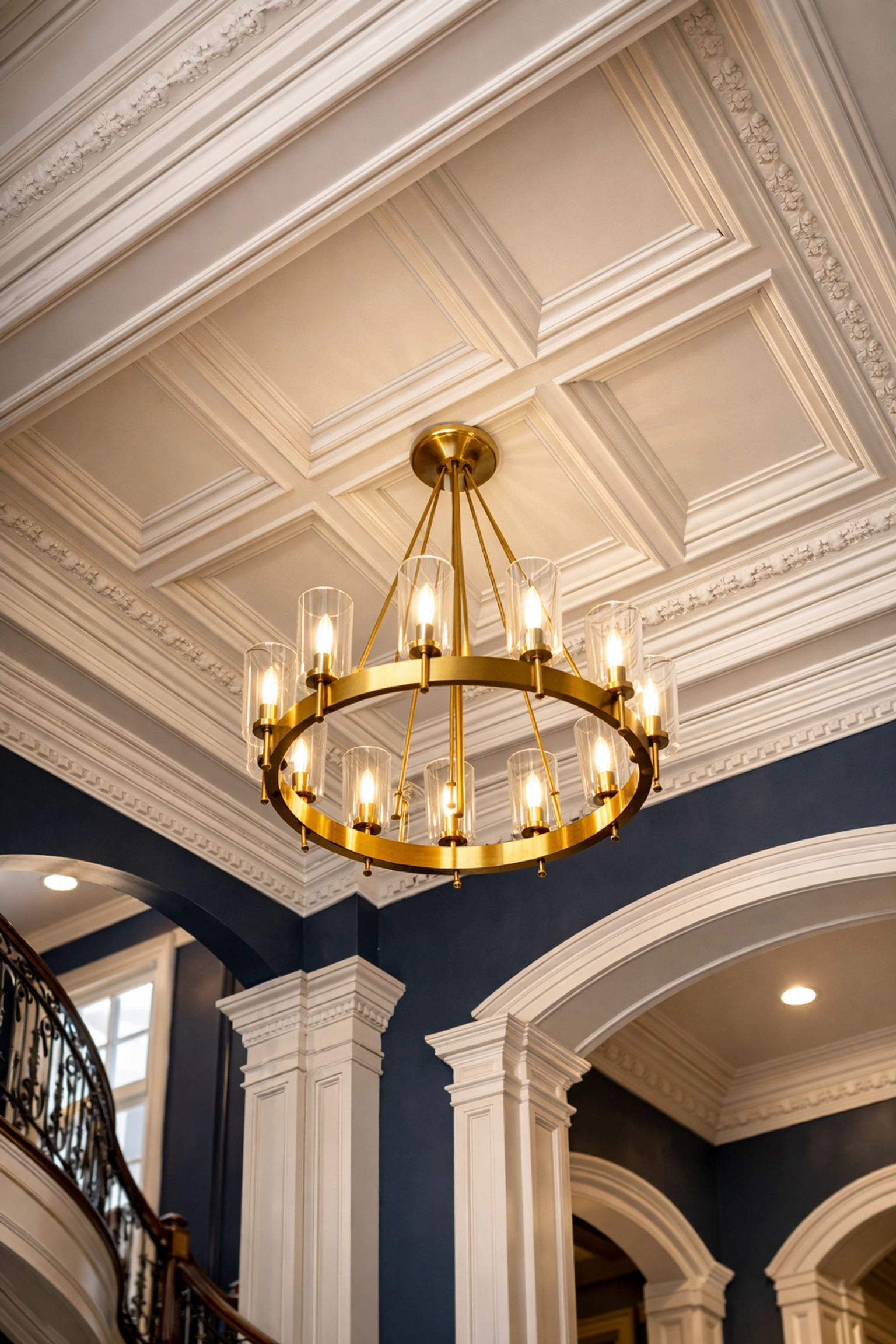 Dust-free crown molding in a Dover foyer, showcasing detailed residential cleaning Massachusetts expertise.