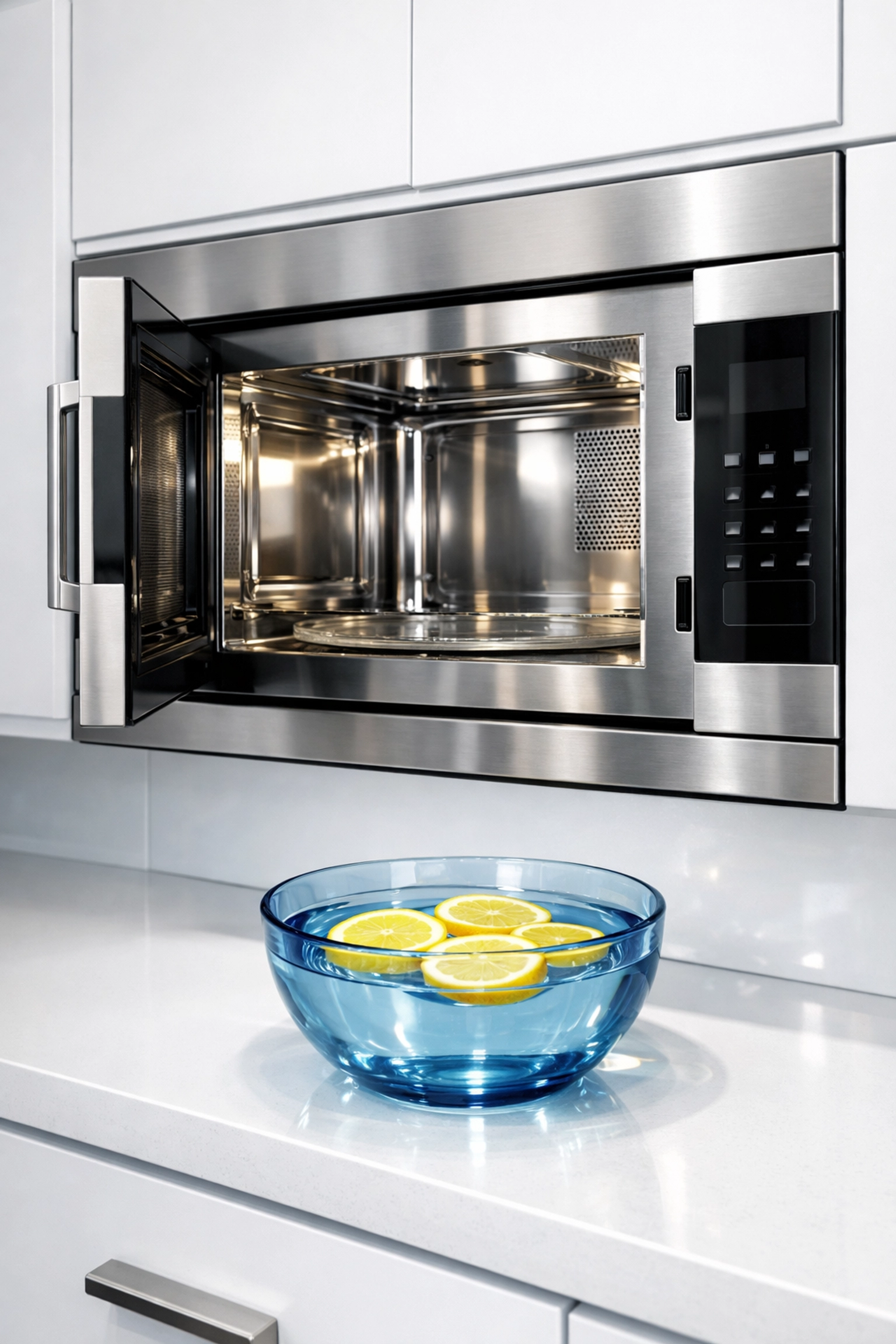 Clean microwave interior and lemon water bowl demonstrating professional house cleaning in Leominster MA.