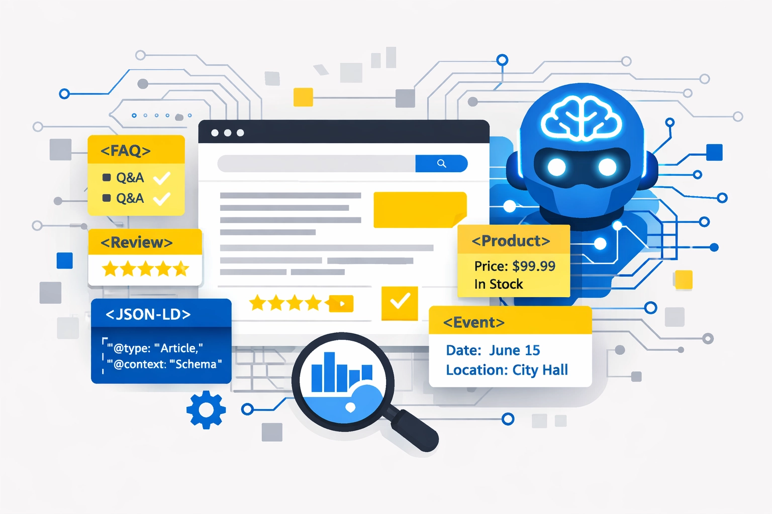 AI-powered website analysis with structured data and schema markup optimization elements
