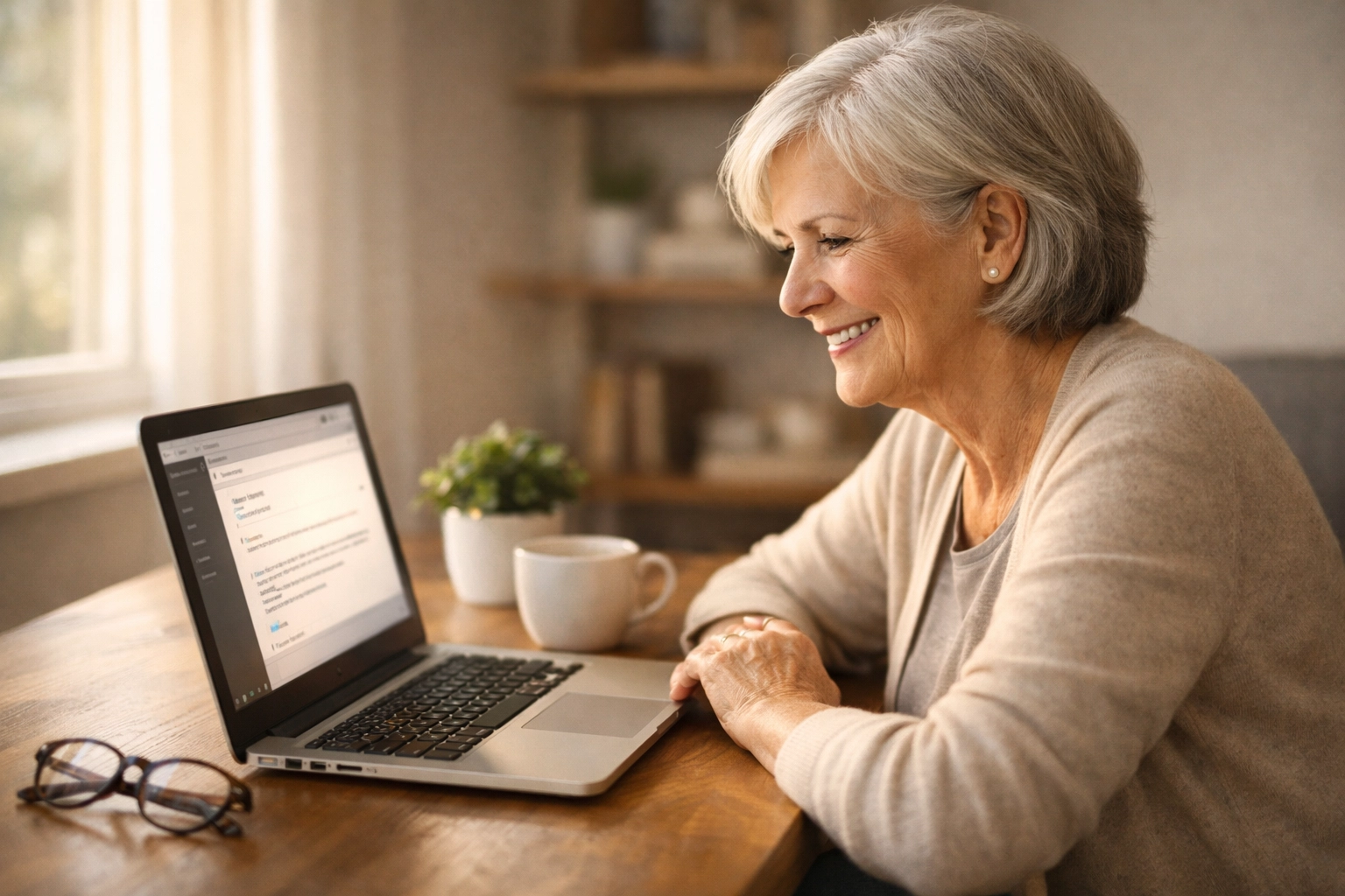 Senior donor reviewing legacy giving information on nonprofit website at home