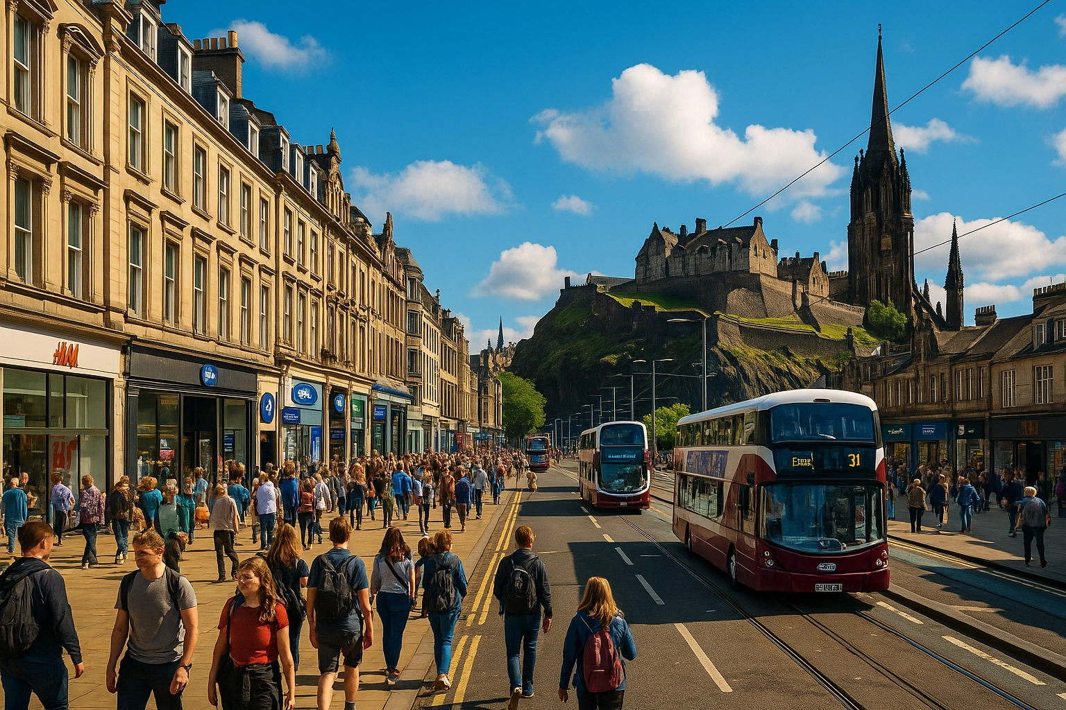 Princes Street with Edinburgh Castle in background