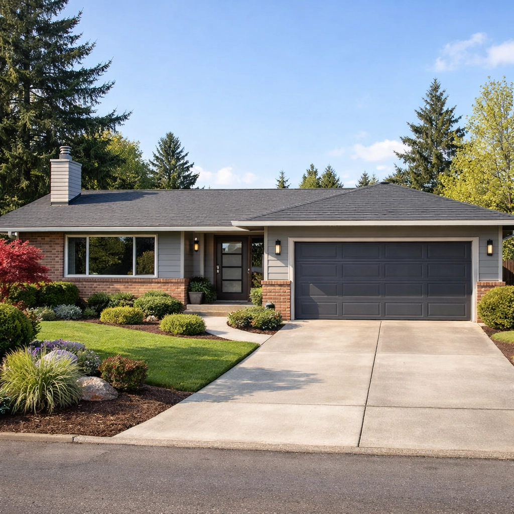 Ranch-style home with a front yard in a Portland, Oregon suburb