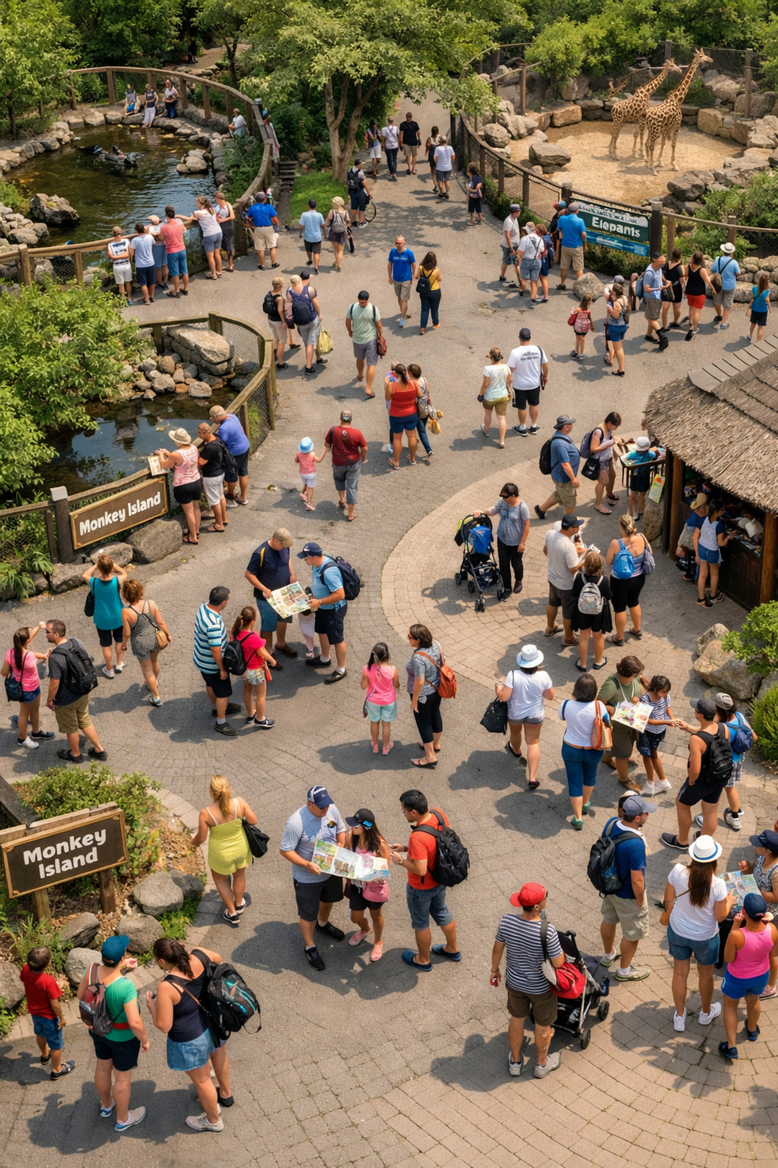 Overhead view of zoo pathways showing visitor flow patterns and guest traffic distribution