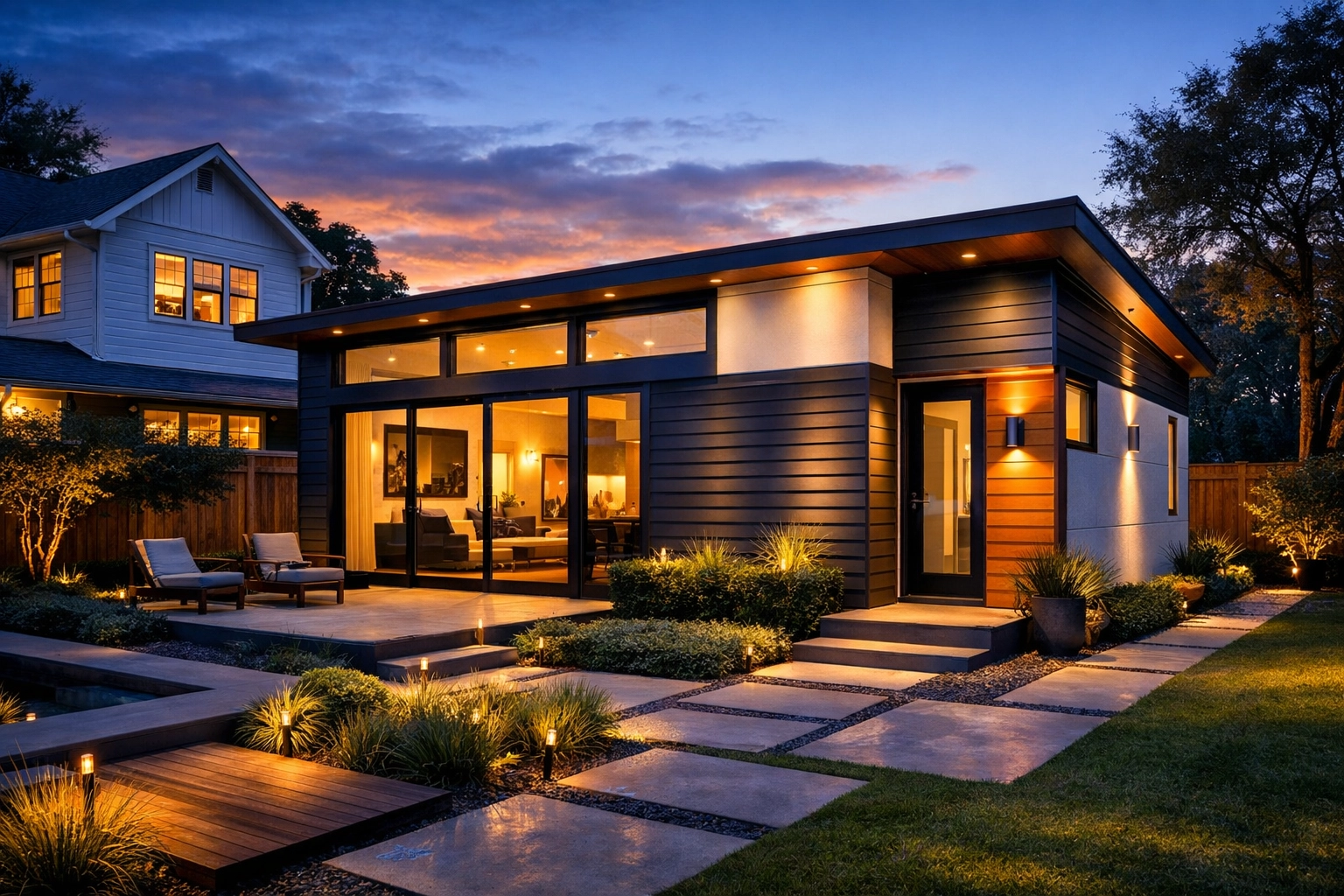 Modern backyard ADU in Houston with separate entrance and landscaping