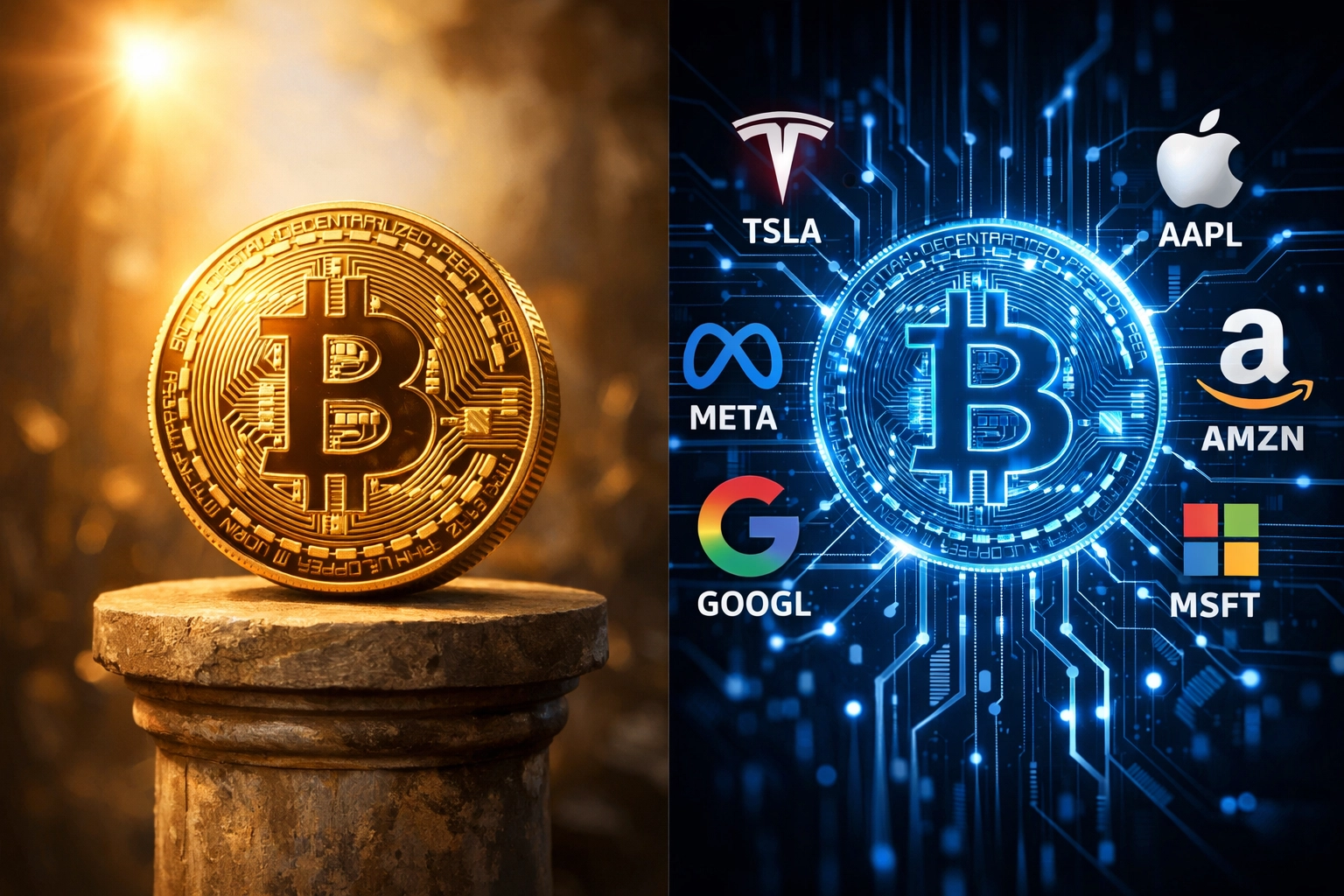 Bitcoin comparison showing digital gold versus tech stock identity crisis in cryptocurrency market