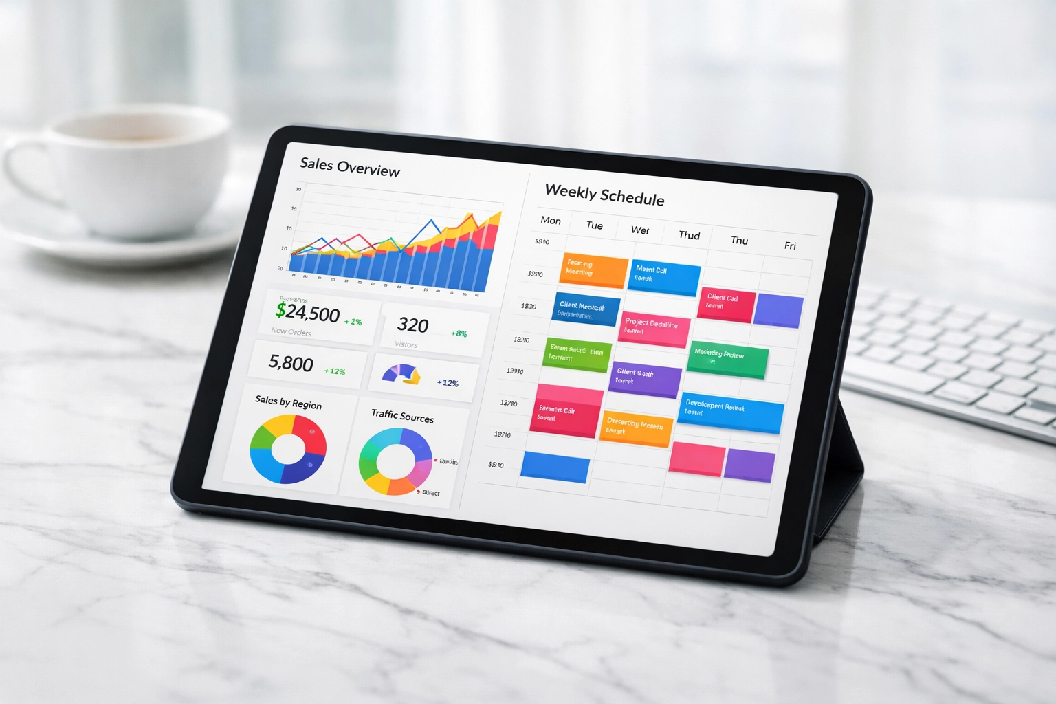 AI-driven scheduling dashboard displaying data analytics for cleaning business operations