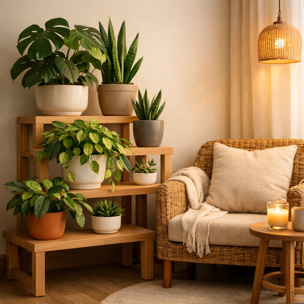 A calming indoor plant corner at Maple House recovery home, symbolizing growth and healing.