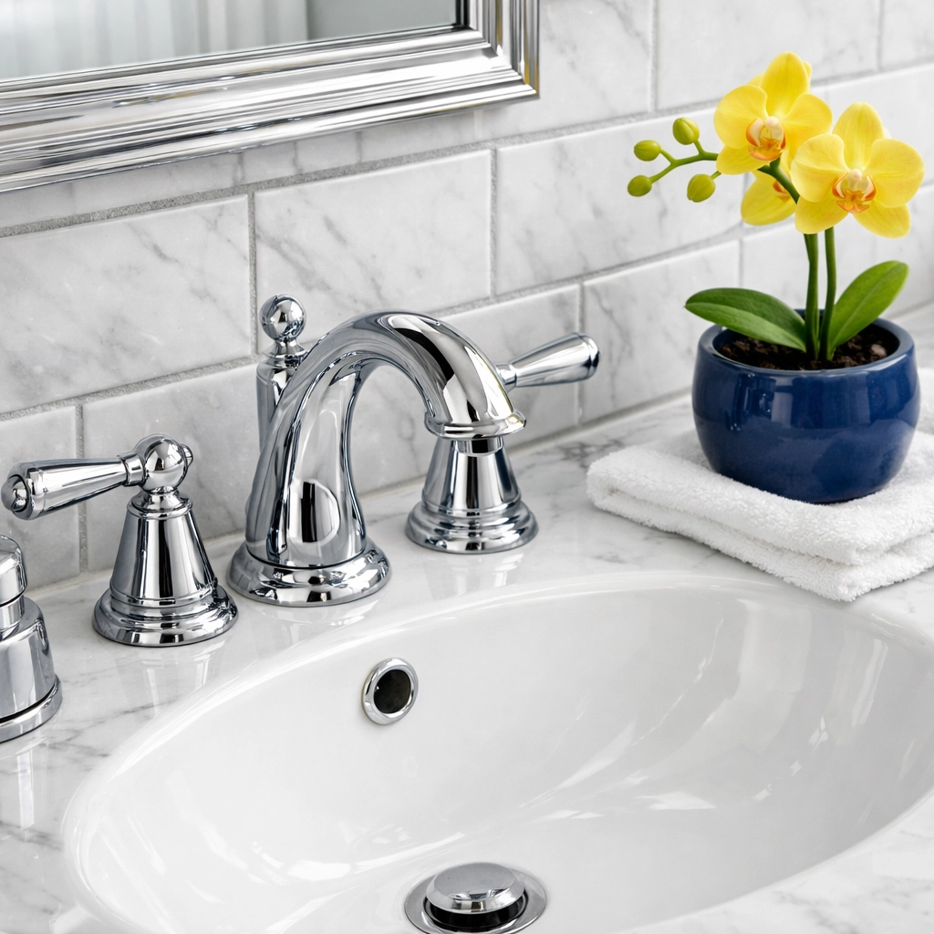 Immaculate bathroom vanity detailing the thoroughness of deep cleaning in West Cambridge.
