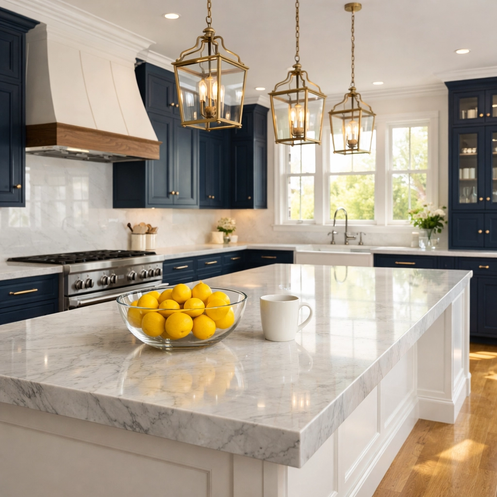 A sparkling luxury kitchen in Wellesley, MA, showcasing professional weekly house cleaning results.