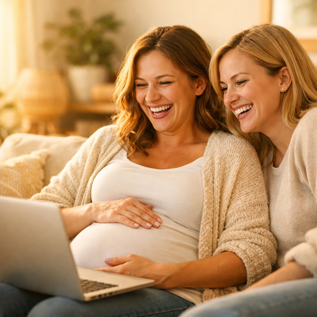 Minnesota surrogate receiving emotional support during video call at home