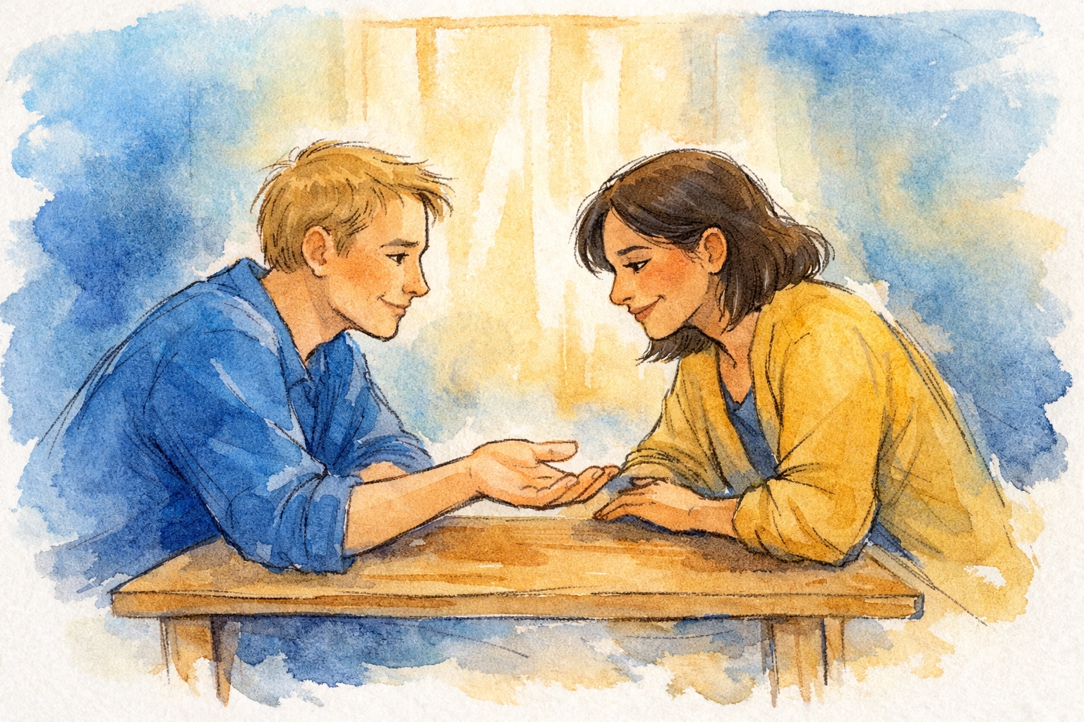 Two Christian leaders in humble conversation, practicing reconciliation and apologizing