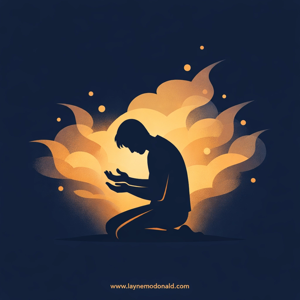 Person kneeling in prayer releasing trauma to God with honesty and vulnerability