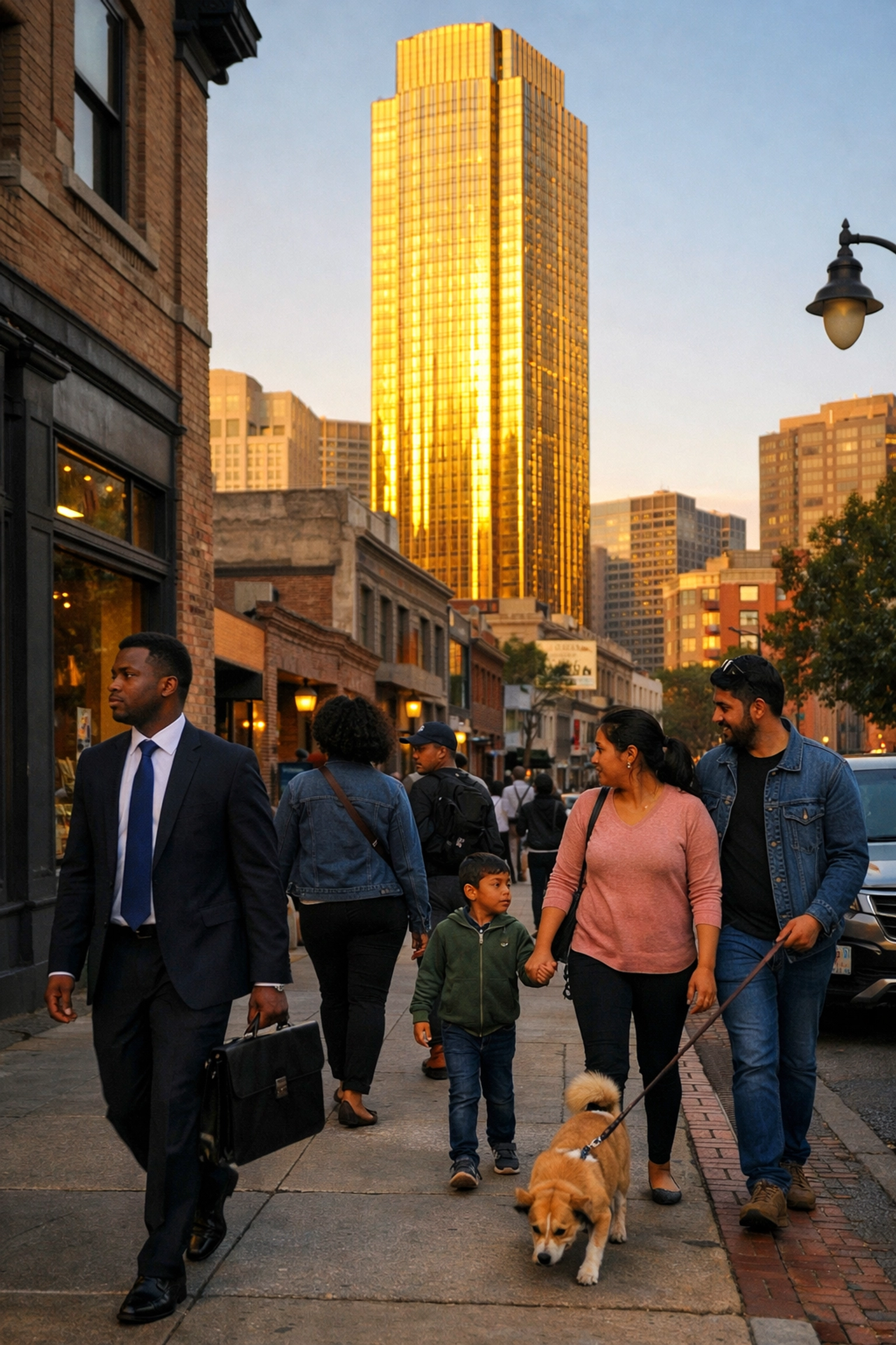 Pedestrians in Jackson Square near the 530 Sansome skyscraper urban neighborhood revitalization project.